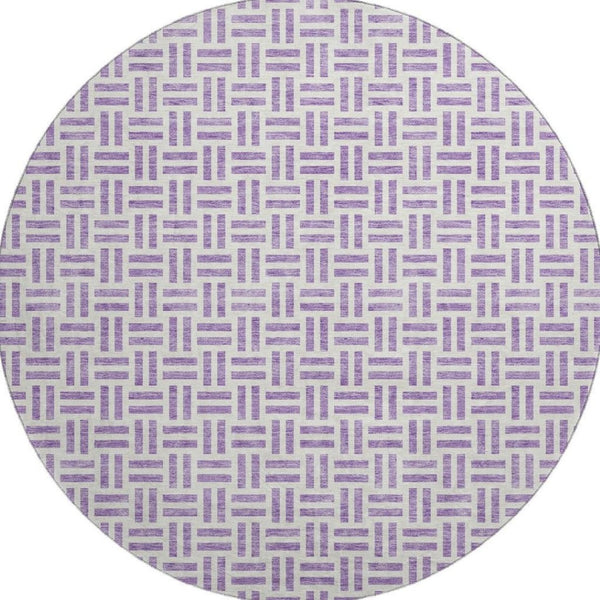 HomeRoots 8' Lavender and Ivory Geometric Round Washable Rug with UV Protection for Modern Homes & Nurseries 677258