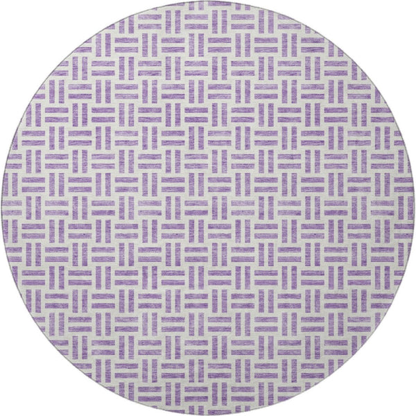 HomeRoots 8' Lavender and Ivory Geometric Round Washable Rug with UV Protection for Modern Homes & Nurseries 677258