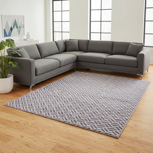 HomeRoots 8' X 10' Stylish Lavender & Ivory Geometric Area Rug - Washable, UV Protected, Family-Friendly Design 677259