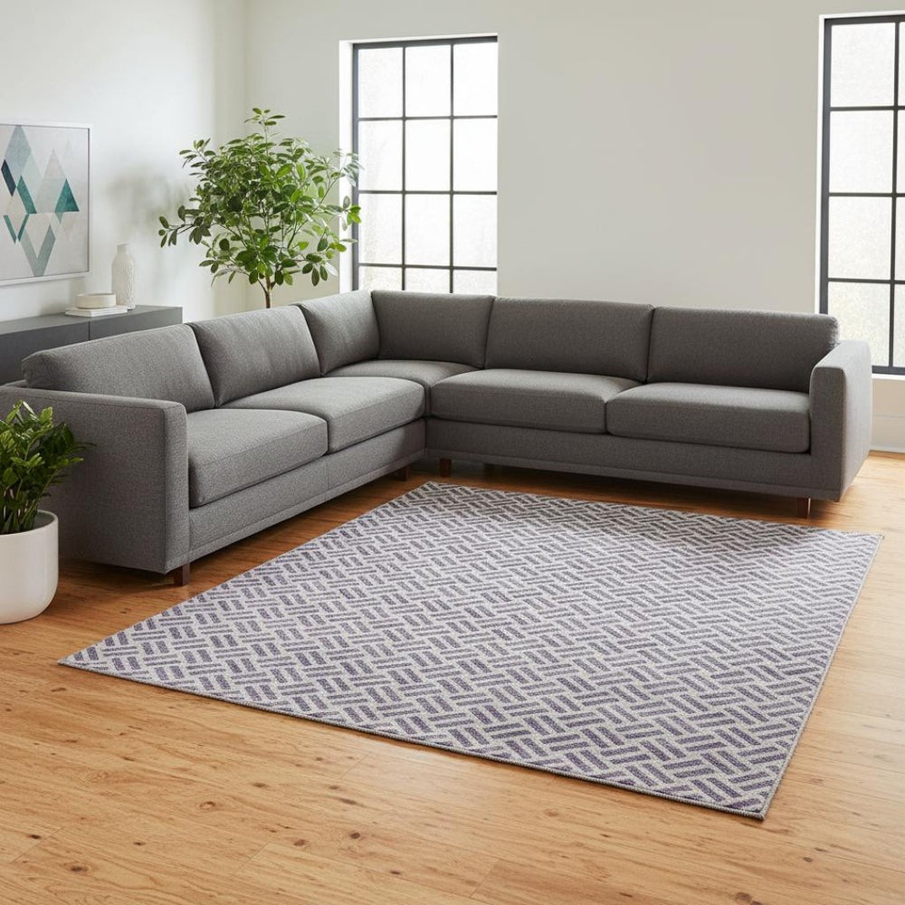 HomeRoots 9' X 12' Stylish Lavender & Ivory Geometric Area Rug – Durable, Washable, UV-Protected for Modern Homes 677260