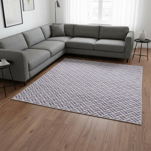 HomeRoots 10' X 14' Stylish Lavender & Ivory Geometric Area Rug - Washable, UV Protected, Stain Resistant Design 677261