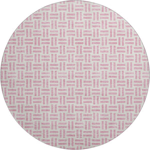 HomeRoots 8' Pink and Ivory Geometric Round Rug - Washable, UV-Protected, Stylish Floor Covering for Every Room 677264