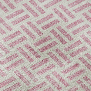 HomeRoots 8' Pink and Ivory Geometric Round Rug - Washable, UV-Protected, Stylish Floor Covering for Every Room 677264