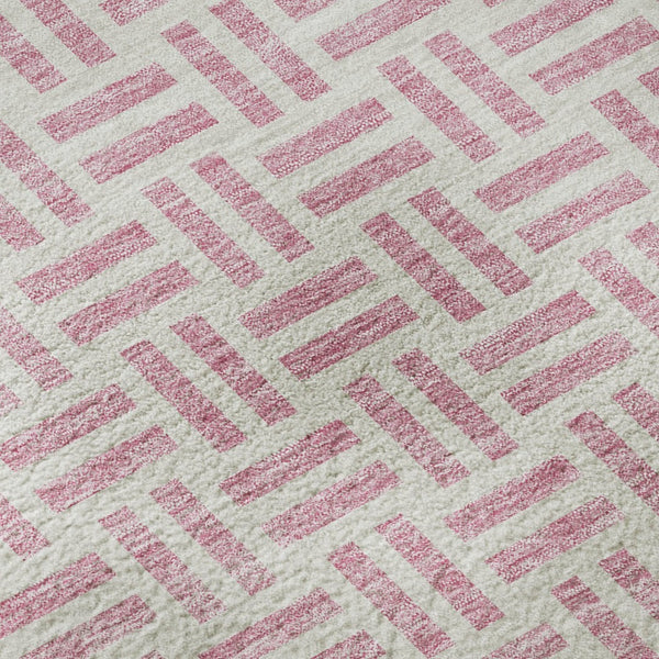 HomeRoots 8' Pink and Ivory Geometric Round Rug - Washable, UV-Protected, Stylish Floor Covering for Every Room 677264