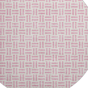 HomeRoots 8' Pink and Ivory Geometric Round Rug - Washable, UV-Protected, Stylish Floor Covering for Every Room 677264