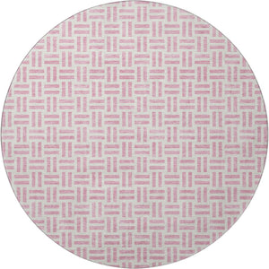 HomeRoots 8' Pink and Ivory Geometric Round Rug - Washable, UV-Protected, Stylish Floor Covering for Every Room 677264