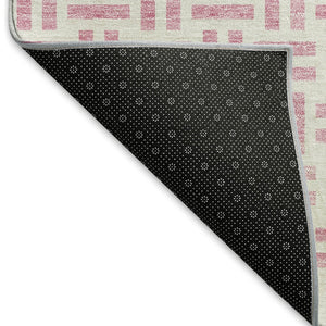 HomeRoots 9' X 12' Cozy Pink and Ivory Geometric Washable Area Rug with UV Protection for Family Living Spaces 677266