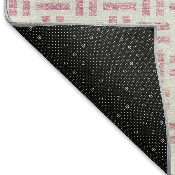 HomeRoots 9' X 12' Cozy Pink and Ivory Geometric Washable Area Rug with UV Protection for Family Living Spaces 677266