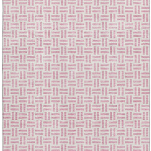 HomeRoots 9' X 12' Cozy Pink and Ivory Geometric Washable Area Rug with UV Protection for Family Living Spaces 677266