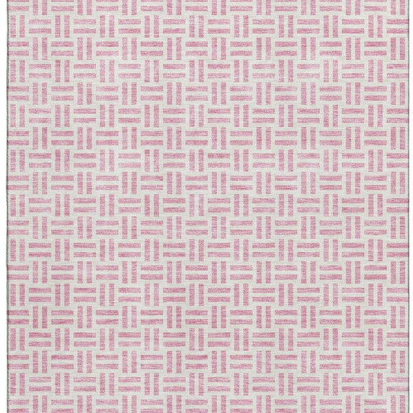 HomeRoots 9' X 12' Cozy Pink and Ivory Geometric Washable Area Rug with UV Protection for Family Living Spaces 677266