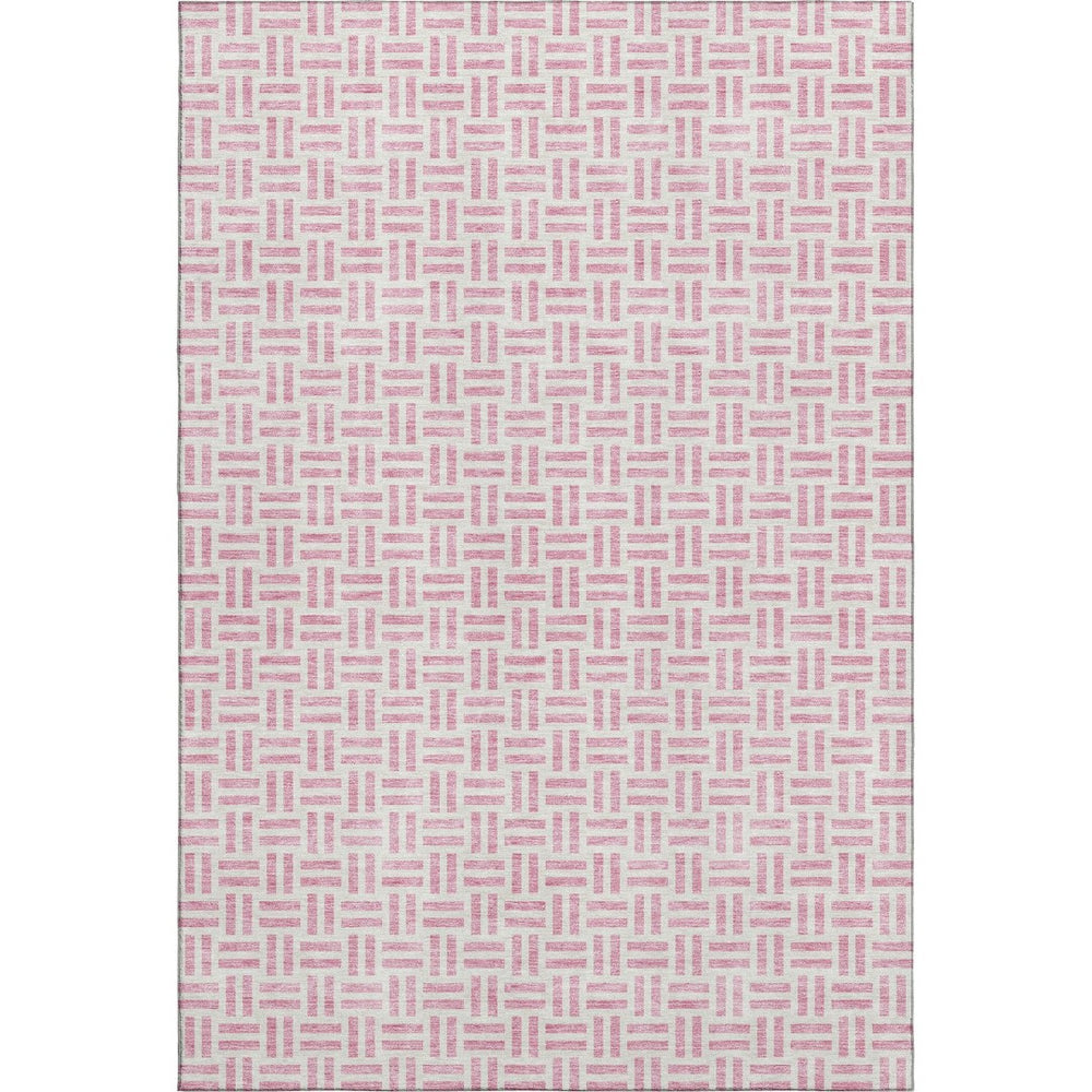 HomeRoots 10' Washable Pink and Ivory Geometric Area Rug – UV Protected, Durable, Ideal for Busy Homes 677267