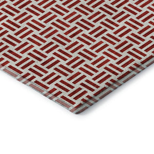 HomeRoots 5' X 8' Red And Ivory Geometric Area Rug - Washable, Stain-Resistant, UV Protected for Modern Homes 677269
