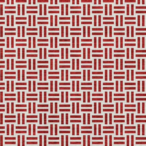 HomeRoots 5' X 8' Red And Ivory Geometric Area Rug - Washable, Stain-Resistant, UV Protected for Modern Homes 677269