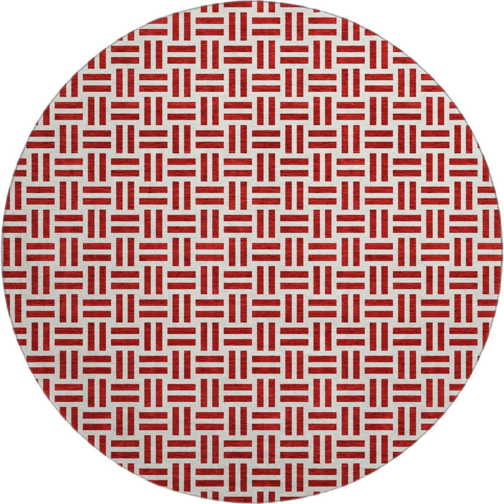 HomeRoots 8' Red Geometric Washable Round Rug with UV Protection - Stylish, Durable, and Easy-Care for Homes! 677270