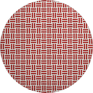 HomeRoots 8' Red Geometric Washable Round Rug with UV Protection - Stylish, Durable, and Easy-Care for Homes! 677270