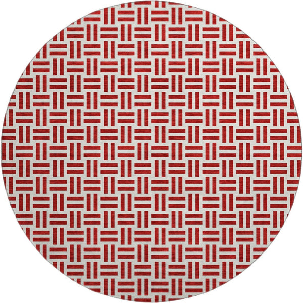 HomeRoots 8' Red Geometric Washable Round Rug with UV Protection - Stylish, Durable, and Easy-Care for Homes! 677270