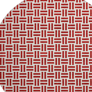 HomeRoots 8' Red Geometric Washable Round Rug with UV Protection - Stylish, Durable, and Easy-Care for Homes! 677270