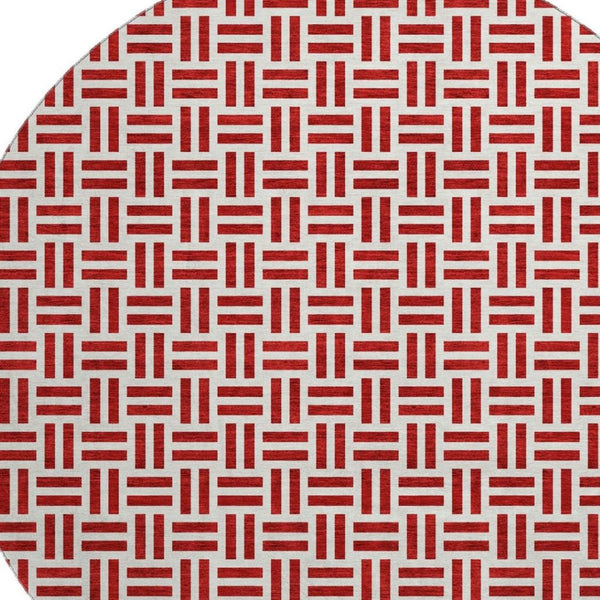 HomeRoots 8' Red Geometric Washable Round Rug with UV Protection - Stylish, Durable, and Easy-Care for Homes! 677270