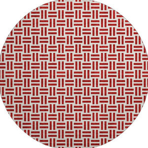 HomeRoots 8' Red Geometric Washable Round Rug with UV Protection - Stylish, Durable, and Easy-Care for Homes! 677270