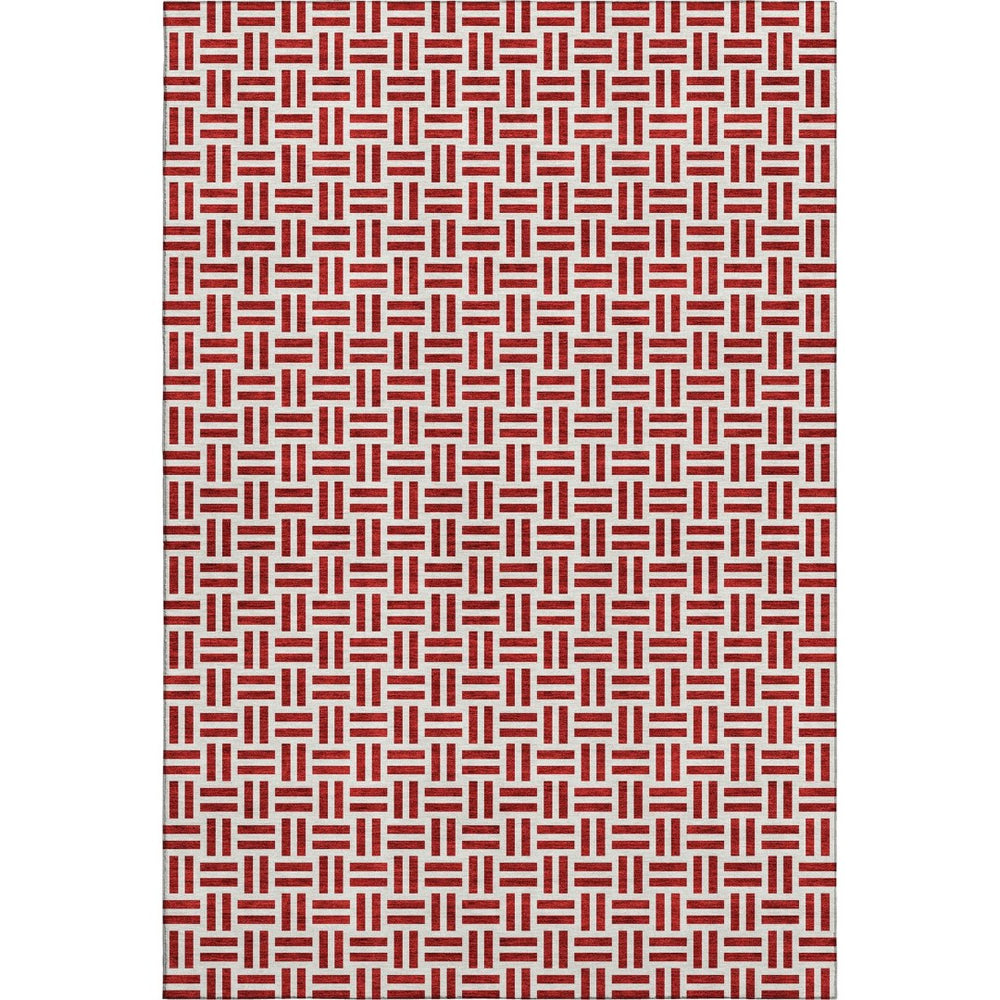 HomeRoots 9' X 12' Red & Ivory Geometric Area Rug - Washable, UV-Protected, Stylish for Busy Homes 677272