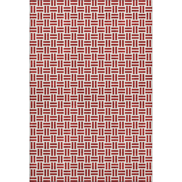HomeRoots 10' X 14' Red and Ivory Geometric Area Rug – Durable, Washable, UV-Protected for High-Traffic Spaces 677273