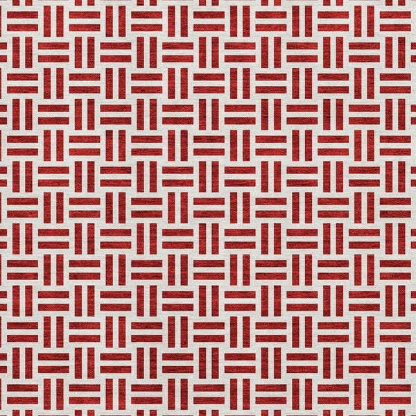 HomeRoots 10' X 14' Red and Ivory Geometric Area Rug – Durable, Washable, UV-Protected for High-Traffic Spaces 677273