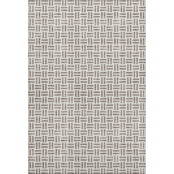 HomeRoots 5' X 8' Taupe & Ivory Geometric Area Rug – Washable, Durable, UV-Protected for Modern Living Spaces 677275