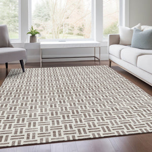 HomeRoots 5' X 8' Taupe & Ivory Geometric Area Rug – Washable, Durable, UV-Protected for Modern Living Spaces 677275