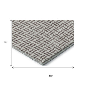 HomeRoots 5' X 8' Taupe & Ivory Geometric Area Rug – Washable, Durable, UV-Protected for Modern Living Spaces 677275