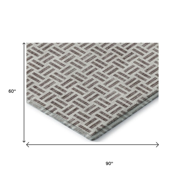 HomeRoots 5' X 8' Taupe & Ivory Geometric Area Rug – Washable, Durable, UV-Protected for Modern Living Spaces 677275