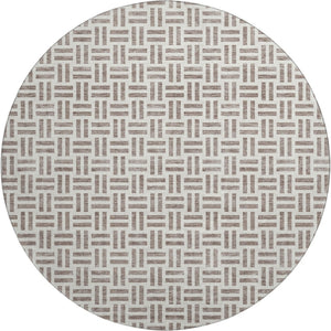 HomeRoots 8' Taupe and Ivory Geometric Round Rug - Washable, UV-Protected, Stylish & Durable for High-Traffic Areas 677276