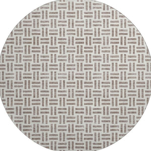 HomeRoots 8' Taupe and Ivory Geometric Round Rug - Washable, UV-Protected, Stylish & Durable for High-Traffic Areas 677276
