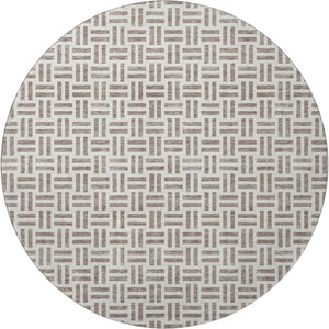 HomeRoots 8' Taupe and Ivory Geometric Round Rug - Washable, UV-Protected, Stylish & Durable for High-Traffic Areas 677276