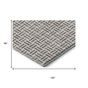 HomeRoots 8' X 10' Taupe And Ivory Geometric Area Rug – Washable, UV Protected, Ideal for Families & Pets 677277