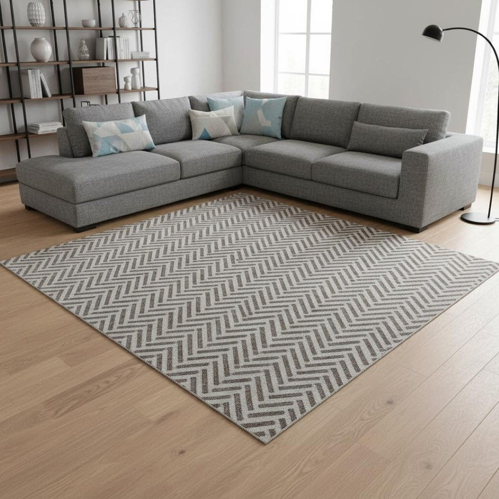 HomeRoots 10' Taupe and Ivory Geometric Washable Area Rug – Durable, Stain-Resistant, UV Protected Design for Homes 677279