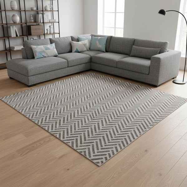 HomeRoots 10' Taupe and Ivory Geometric Washable Area Rug – Durable, Stain-Resistant, UV Protected Design for Homes 677279