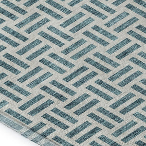 HomeRoots 5' X 8' Teal and Ivory Geometric Area Rug - Washable, UV-Protected, Durable for Kids & Pets! 677281