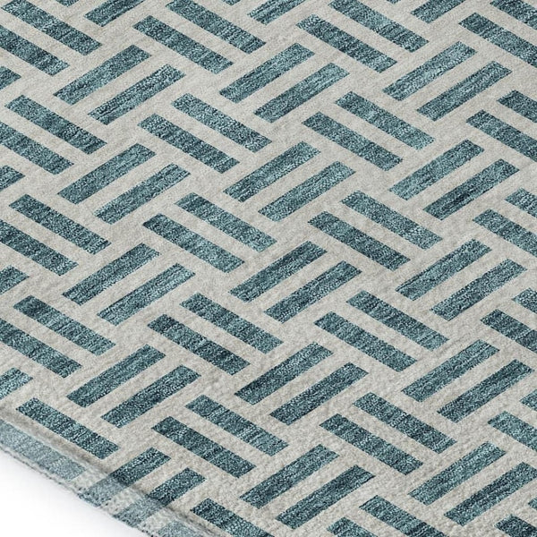 HomeRoots 5' X 8' Teal and Ivory Geometric Area Rug - Washable, UV-Protected, Durable for Kids & Pets! 677281