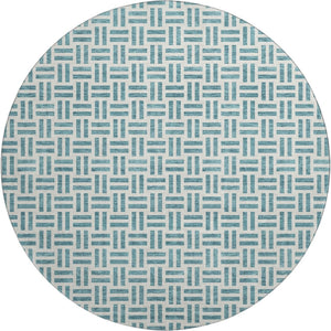 HomeRoots 8' Teal And Ivory Geometric Round Rug – Stylish, Washable, UV-Protected, Perfect for High-Traffic Areas 677282