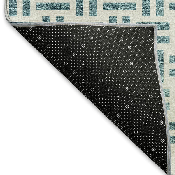 HomeRoots 8' Teal And Ivory Geometric Round Rug – Stylish, Washable, UV-Protected, Perfect for High-Traffic Areas 677282