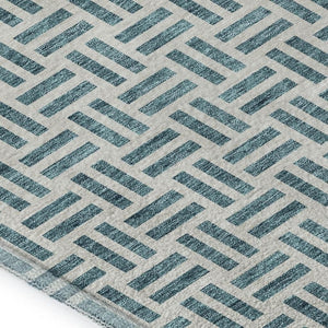 HomeRoots 8' X 10' Teal and Ivory Geometric Area Rug - Durable, Stain-Resistant with UV Protection for Homes 677283