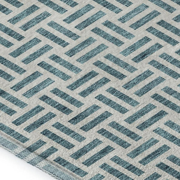 HomeRoots 8' X 10' Teal and Ivory Geometric Area Rug - Durable, Stain-Resistant with UV Protection for Homes 677283