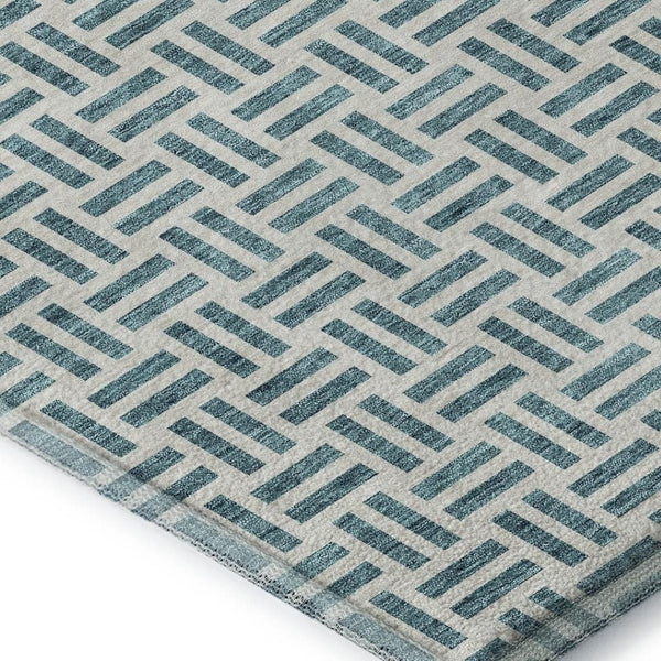HomeRoots 8' X 10' Teal and Ivory Geometric Area Rug - Durable, Stain-Resistant with UV Protection for Homes 677283