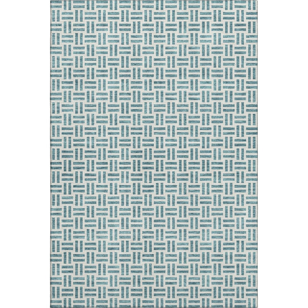 HomeRoots 10' X 14' Teal & Ivory Geometric Area Rug - Washable, UV Protected, Ideal for Homes with Kids & Pets 677285