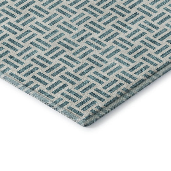 HomeRoots 10' X 14' Teal & Ivory Geometric Area Rug - Washable, UV Protected, Ideal for Homes with Kids & Pets 677285