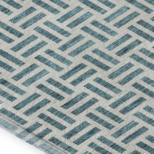 HomeRoots 10' X 14' Teal & Ivory Geometric Area Rug - Washable, UV Protected, Ideal for Homes with Kids & Pets 677285