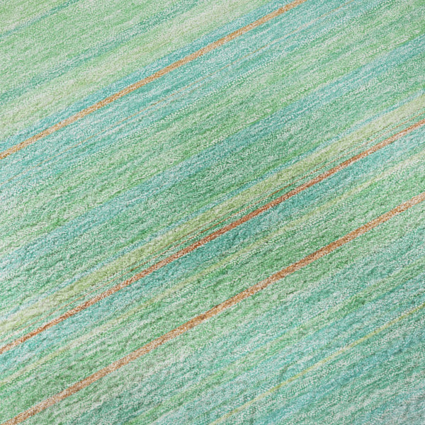 HomeRoots 8' Round Aqua Yellow Peach Striped Washable Rug with UV Protection for Indoor & Outdoor Spaces 677288