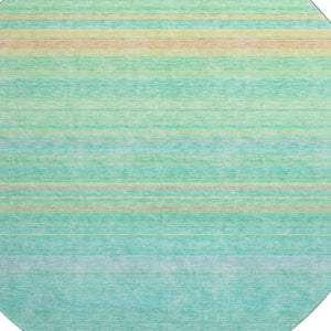 HomeRoots 8' Round Aqua Yellow Peach Striped Washable Rug with UV Protection for Indoor & Outdoor Spaces 677288