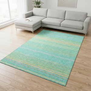 HomeRoots 8' X 10' Aqua Yellow & Peach Striped Washable Area Rug – UV Protected, Durable & Stylish Essential! 677289