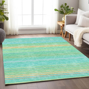HomeRoots 8' X 10' Aqua Yellow & Peach Striped Washable Area Rug – UV Protected, Durable & Stylish Essential! 677289